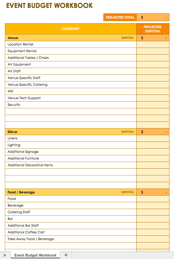 Image of a budgeting template